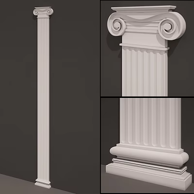 White Classical Roman Column Design With Fluted Shaft And Voluted Capital 3d model