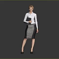 Professional Woman In White Shirt And Checkered Skirt Holding Folder Standing Pose