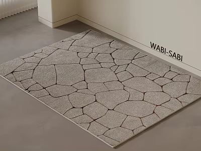 Wabi Sabi Style Square Carpet With Gray Cracked Stone Pattern For Indoor Floor 3d model