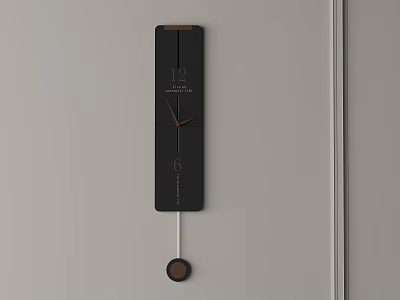 Minimalist Black Vertical Wall Clock With Pendulum Hanging On Gray Wall 3d model