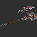 Fantasy Battle Axe Weapon With Red Gold Decoration Spiked Blades And Ornate Handle