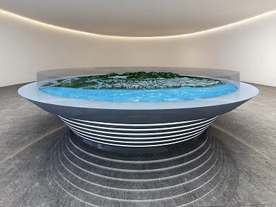 Commercial Display Equipment With Modern Circular Design Water Pool Green Plants And Steps 3d model