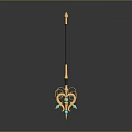 Ornate Fantasy Weapon with Golden Decoration Black Handle Blue Gemstones Circular Ring Design and Spearhead