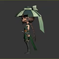 Chibi Game Movie Character With Green White Hat Brown Hair Green Outfit And Gold Details