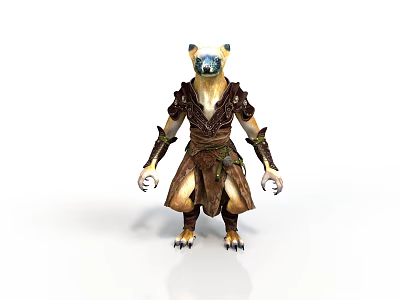 3D Fantasy Bear Warrior Character With Detailed Brown Gold Armor And Clawed Hands 3d model