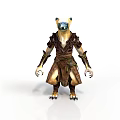 3D Fantasy Bear Warrior Character With Detailed Brown Gold Armor And Clawed Hands