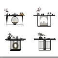 Stylish Modern Console Table Designs With Circular Decor Metal Frame And Potted Plants 3d model
