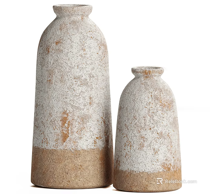 Two Textured Ceramic Vessels in White and Brown with Artisanal Finish 3d model 