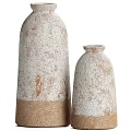 Two Textured Ceramic Vessels in White and Brown with Artisanal Finish