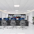Modern Monitoring Room Interior Featuring Multiple Monitor Screens Control Desk And Office Chairs