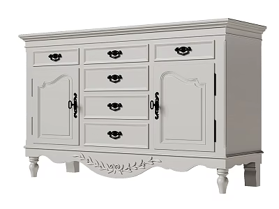 Elegant White Wooden Chest of Drawers With Cabinet Doors Carved Details And Decorative Legs 3d model