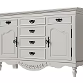 Elegant White Wooden Chest of Drawers With Cabinet Doors Carved Details And Decorative Legs