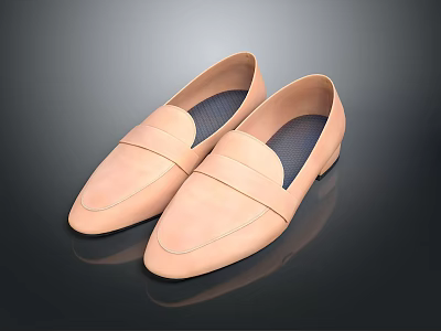 Light Pink Leather Loafers with Simple Smooth Surface Comfortable Flat Sole for Casual Daily Wear 3d model