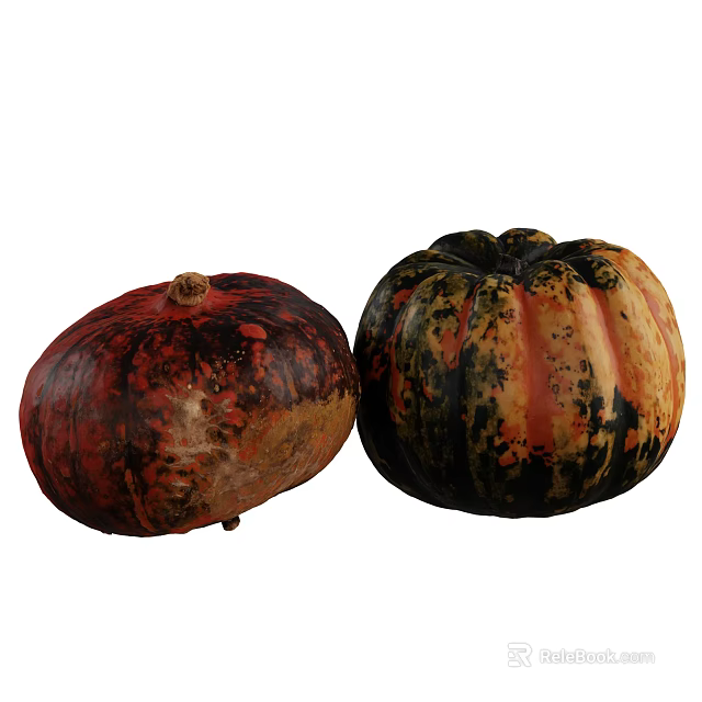 Fresh Vibrant Pumpkins with Red Black Orange Speckled and Striped Patterns 3d model 