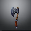 Decorative Battle Axe With Intricate Metal Head Wooden Handle And Red Wrapped Grip