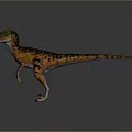 Colorful Striped Velociraptor Dinosaur 3D Model In Green Orange Brown Standing Pose