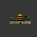 Ancient Chinese Architecture With Yellow Multi Tiered Roof Green Roof Buildings And Stone Walls