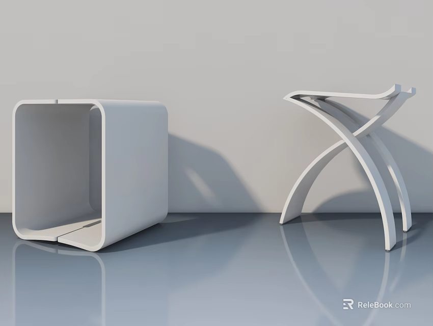 Modern White Geometric Furniture With Square Shape And Cross Legs Design 3d model 