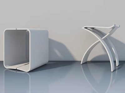 Modern White Geometric Furniture With Square Shape And Cross Legs Design 3d model