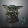 Green Character Figurine With Large Ears Brown Cloak Holding Small Object And Green Frog Figurine