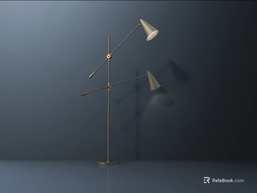Modern Double Head Floor Lamp With Adjustable Metal Stand And Shadow 3d model 