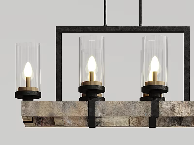 Rustic Industrial Chandelier With Three Glass Shades Metal Frame And Lit Bulbs 3d model