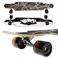 Fitness Skateboard with Black Gold Patterns White Deck Cartoon Graphic Brown Wheels and Metal Trucks
