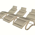 Three Modern Lounge Chairs With Wooden Frame And Light Colored Fabric Cushions