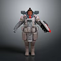 Futuristic Sci Fi Character In Heavy Armor With Backpack And Weapon