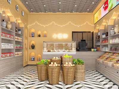 Cozy Specialty Store Interior With Glass Display Counter Shelves And Baskets Of Dried Goods 3d model