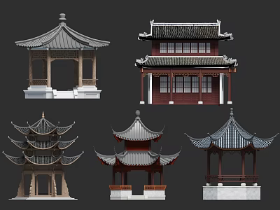 Various Traditional Chinese Pavilions and Pagodas With Classical Architectural Designs and Styles 3d model