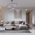 Modern Living Dining Room Interior With Round Chandelier And Sofa