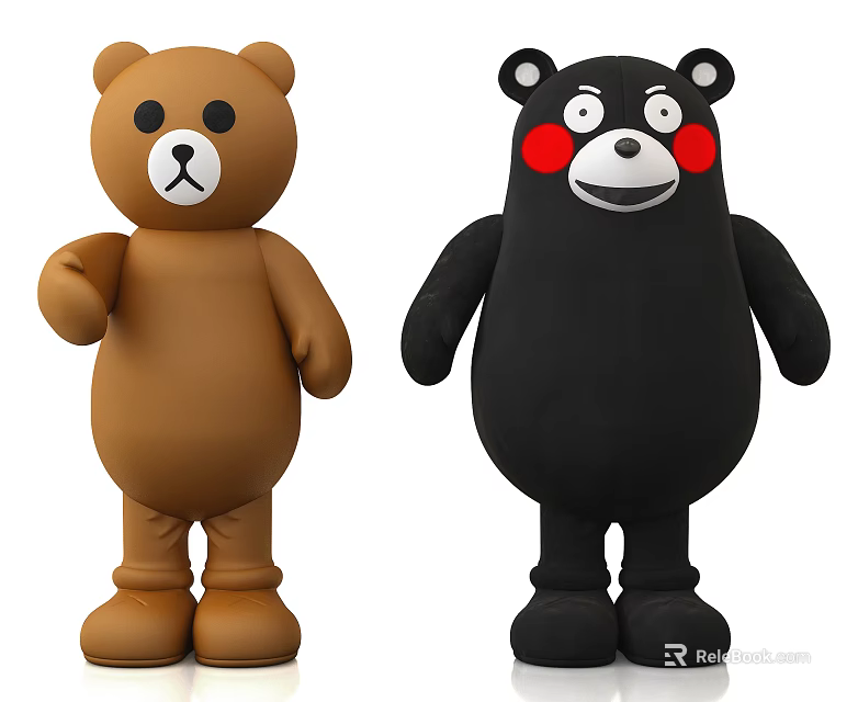 Cute Stuffed Bear Dolls Brown And Black With Red Cheeks Standing 3d model 