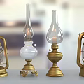 Antique Oil Lamps With Golden Bases Glass Shades And Various Designs