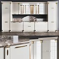 Modern Kitchen Interior With White Cabinets Marble Countertop And Gold Handles