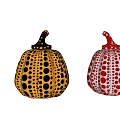 Pumpkin Shaped Decorative Ornament Set with Yellow Black and Red White Polka Dot Patterns for Home Decor