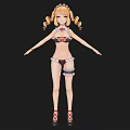 Anime Woman with Twin Tails in Maid Outfit Red White Clothing Black Stockings Red Shoes