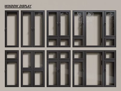Casement Windows Display With Various Modern Stylish Designs And Black Frames 3d model