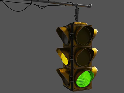 Traffic Light Hanging With Yellow Body And Green Signal Light Illuminated Now 3d model