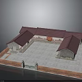 Traditional Chinese Courtyard House Architecture With Red Roof Square Courtyard And Brick Walls