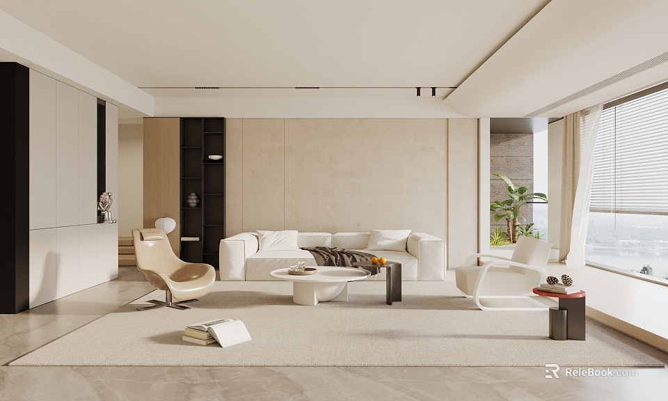 Modern Living Room Interior Design With White Sofa Throw Beige Walls Light Rug And Armchair 3d model 