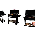 Black Outdoor Grills With Flaming Grates Rolling Wheels And Side Shelves