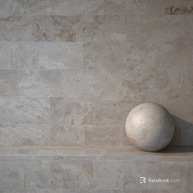 Natural Stone Wall With Textured Surface And Decorative Sphere Element 3d model