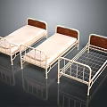 Three White Metal Frame Beds With Wooden Headboards And Light Colored Mattresses