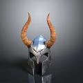 Horned Warrior Helmet With Silver Metal Surface And Brown Curved Horns