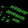 Green Lush Bushes With Various Sizes And Different Shapes Arranged In Groups 3d model