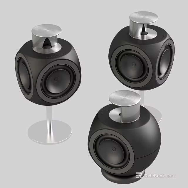 Modern Black Speakers With Silver Top Knobs And Metal Stands Design 3d model 
