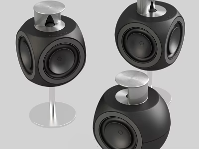 Modern Black Speakers With Silver Top Knobs And Metal Stands Design 3d model