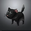 Black Cat 3D Model in Cartoon Style With Pink Ears and White Tail Tip