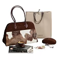 Stylish Brown Beige Leather Bags Collection Cow Print Design With Coffee Cup Books Eyeglass Case